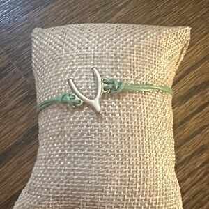 Silver Wishbone Bracelet with Green Cord